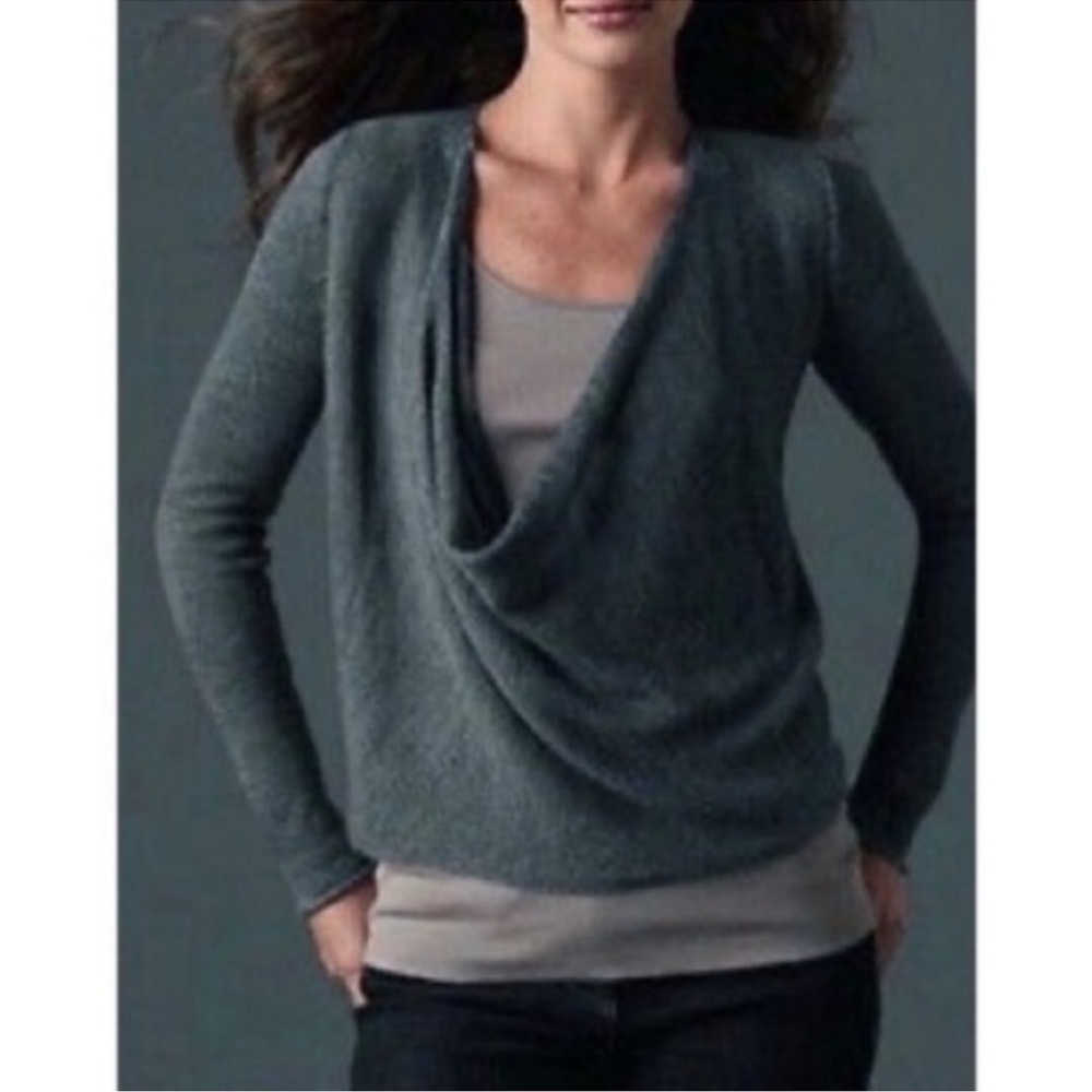 Eileen Fisher Blue Teal Alpaca‎ Wool Cowl Neck Sweater Petite large lightweight